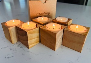 <b>Set</b> 2 Handmade Wooden <b>Candle</b> Stands Embossed Customized Designs Personalized Engraving Vegan Natural Durable Home Wedding - Product Image 2