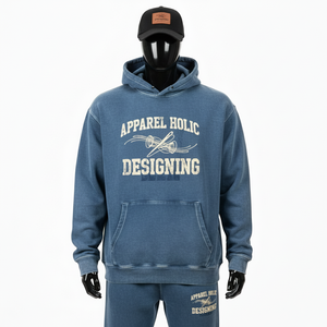 Nuevo Conjunto Deportivo Holgado de Felpa de Algodón Estilo Vintage 2026, con Estampado Personalizado, Logotipo, Pantalones Jogger, Conjunto Deportivo con Lavado Ácido para Hombre - Product Image 3