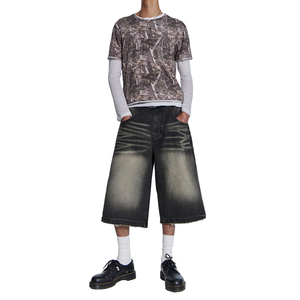 กางเกงขาสั้นผ้ายีนส์ทรงแบ็กกี้เอวต่ำแนวสตรีทแวร์แนววินเทจสีดำฟอกแบบกำหนดเอง - Product Image 4