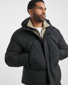 Veste d'hiver vierge unie et chaude de couleur noire à la mode la plus récente pour hommes veste bouffante à capuche réglable - Product Image 3