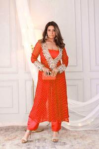 Traje Salwar Indio Listo para Usar, Último Modelo Exclusivo, el Más Moderno, Color Azul Naranja, Ropa Étnica para Bodas y Fiestas para Mujer - Product Image 5