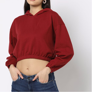 Mujeres Color sólido manga larga Crop Top cremallera estilo gimnasio Fitness Sudadera con capucha superventas alta calidad recortada sudaderas con capucha - Product Image 5