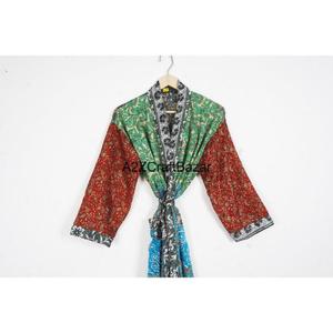 Robe Kimono en Soie Vintage Bohème pour Femmes, Col en V, Longueur Entière, Design Patchwork, Fermeture à Cordon, Manches Trois-Quarts - Product Image 2