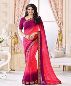 ATTRACTIVE GEORGETTE SOIE IMPRESSION NUMÉRIQUE SAREE AVEC CHEMISIER NON COUCHÉ VÊTEMENT QUOTIDIEN PRIX DE GROS ETHNIQUE GRMENT ROSE - Product Image 1