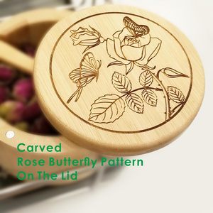 Bamboo Salt Cellar Box Container Bowl with Lid and Spoon Kitchen Spice Cellars Salt Holder Saver <b>Jar</b> with Swivel Magnetic Lid - Product Image 4