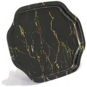 Marbre Noir 285x400mm Plateau Décoratif Bord Ondulé Incurvé Antique Plateau de Fantaisie pour Servir des Aliments Fait Cuivre Acier Inoxydable - Product Image 3