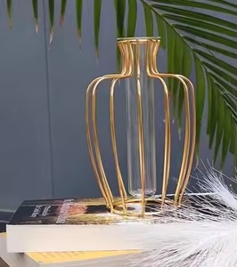 Vase en verre en forme de tube à essai en métal moderne, pot à fleurs, cadeau pour la décoration de la maison, chambre à coucher, bureau, salon - Product Image 1