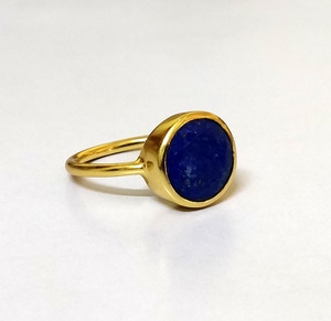 แหวนทองเหลืองชุบทองคลาสสิกสำหรับผู้หญิงชุดอัญมณี Lapis Lazuli ธรรมชาติชุดรูปทรงหนามเตยเครื่องประดับแฮนด์เมดสำหรับผู้หญิง - Product Image 3