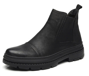 Botines tobilleros flexibles y cómodos con estilo de cuero negro premium más vendidos, calzado de moda popular - Product Image 3