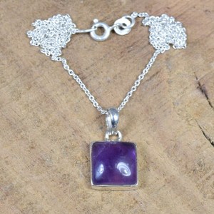 Pendentif en améthyste, argent sterling 925, bijoux en pierres précieuses faits à la main, collier élégant de haute qualité pour enfants et femmes, cadeau - Product Image 1