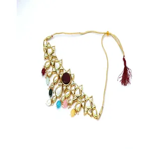 Ensemble de bijoux fins plaqué or 18 carats, collier choker en cristal et Kundan Polki avec zircon, perle et diamant, pour cadeau - Product Image 2