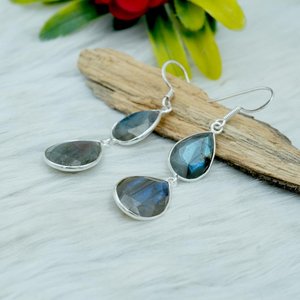 Pendientes de tuerca finos de Plata de Ley 925, regalo de boda hecho a mano con piedra preciosa gris labradorita de fuego auténtica Natural para ella - Product Image 2