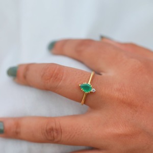 Anillo de pera de ónix verde 2025, oro de 14 quilates, ajuste de punta de Vermeil, Plata de Ley 925, anillo de piedras preciosas finas hecho a mano, joyería para mujer - Product Image 1