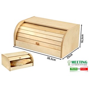 Caja de pan de madera natural con apertura de rodillo 39x25x17h para almacenamiento y contenedor de alimentos - Product Image 1