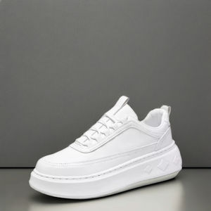 Men's Classic All-Season Casual <b>Sports</b> Shoes Lightweight Leather Non-Slip PVC <b>Insole</b> Breathable Mesh Ankle Height Increasing - Product Image 1