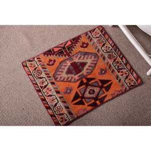 Tapis turc vintage, petit tapis de 1,7 x 2,2 pieds, tapis oriental en laine rouge orangé - Product Image 2