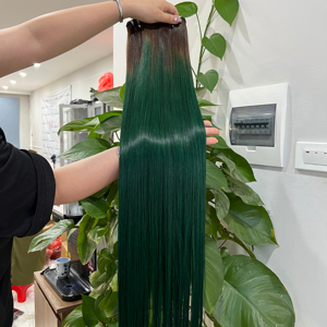 Venta al por mayor largo verde vietnamita Remy extensiones de cabello humano seda recta cutículas alineadas máquina doble trama pelo tejido - Product Image 1