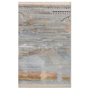 Alfombra Manchaha Azul con Patrón Abstracto, Tejida a Mano con Lana y Seda de Bambú, para Decoración de Sala de Estar o Pasillo - Les-2936 - Product Image 1