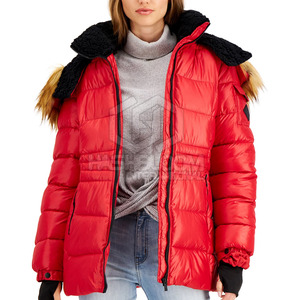 Femmes XL Taille Hiver Peau De Mouton Fermeture Éclair Tricoté À Capuche Doudoune Respirant Polyester Logo Personnalisé Imprimé Solide En Gros - Product Image 3