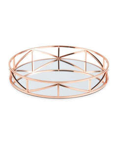 Plateau de service moderne avec poignée dorée, design rond, pour hôtel, mariage, restaurant - Métal léger, marbre et bois - Product Image 3