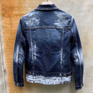 Veste en jean décontractée à manches longues en coton pour hommes, nouveau design déchiré quadratique du printemps et de l'automne - Product Image 2