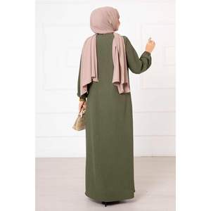 Relaxed Fit Khaki Shirred Modest Dress <b>Abaya</b> - Product Image 1
