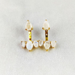 Pendientes de Aro con Baño de Oro y Piedra Lunar Arcoíris Natural |   Joyería al por Mayor - Product Image 1