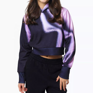 Sudadera con Capucha y Cremallera con Estampado Tie-Dye Otoñal y Logotipo Personalizado para Mujer, Top Corto Informal, Holgado, de Manga Larga, Antibolitas y Transpirable - Product Image 1