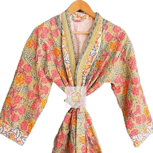 Peignoir Kantha en coton indien imprimé main bloc Peignoir Kimono en coton à imprimé floral Peignoir enveloppant - Product Image 1