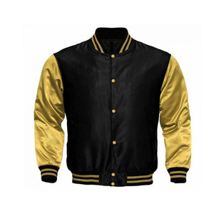 Chaqueta universitaria de satén liso amarilla estilo botón OEM de buena calidad personalizada - Product Image 5