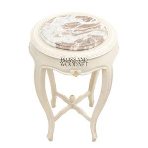 Mesa Auxiliar Redonda de Lujo con Cubierta de Mármol Premium y Patas Cabriole Elegantes para Decoración Clásica de Sala de Estar - Product Image 1