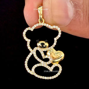 14K Sólido Natural Diamante Teddy Colgante Joyería Fina. - Product Image 3