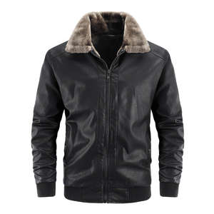 Luxury Winter Sheep Skin Leather Men's Stand Collar Bomber <b>Jacket</b> with Front Logo for Bulk Orders - Product Image 1
