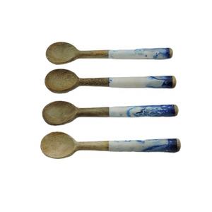 Ensemble de cuillères à manger en bois d'acacia naturel, poignée en résine, Design tendance de luxe, article artisanal de bonne qualité, petite cuillère - Product Image 1