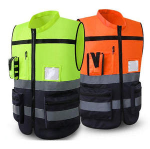 Gilet de travail de chantier unisexe en polyester orange haute visibilité, course nocturne en plein air, protection réfléchissante de sécurité - Product Image 2