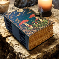Libro de hechizos de cuero hecho a mano Grimoire Al Amir Lunar Moon Mushroom, con papel vintage de borde deshilachado, regalo de brujería, cuaderno de bocetos, artesanías religiosas