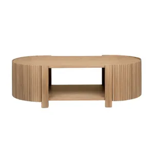 Unique Style Teak Solid Wood Coffee Table Oval Shape Top Table With Underneath Storage And Hidden Side Storage