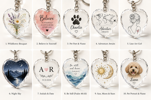 Portachiavi Personalizzato in Acrilico a Forma di Cuore con Diamante, Ciondolo con Logo in Cristallo, Iniziali e Date, Idea Regalo Romantica per Coppie, Amore in Memoria - Product Image 5