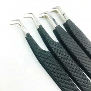 Pinzas de extensión de pestañas de acero inoxidable con agarre de diamante con punta pulida y logotipo personalizado de punto afilado pinzas negras de muestra gratis - Product Image 5