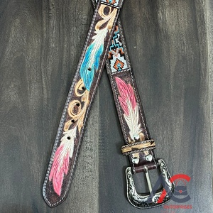 2025 Design de luxe à la mode élégant en cuir usiné à la main Durable en cuir de vachette véritable perlé alliage boucle ardillon ceintures pour unisexe - Product Image 1