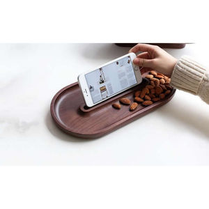Bandeja de madera de lujo de alta calidad rectángulo sólido Acacia madera desayuno bandeja para servir con soporte de teléfono para Hotel restaurante y hogar - Product Image 1