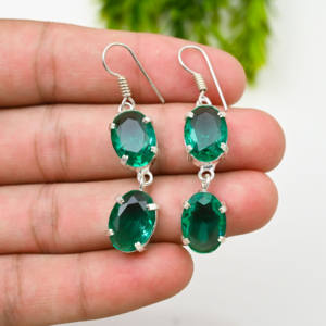 Pendientes de Aro de Plata 925 Verdes de Lujo - Product Image 2