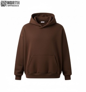Men Pullover Hoodies Brown Heavyweight 100% Cotton Blank Drop Shoulder Hoodies With No <b>String</b> Oversized 450 gsm hoodie - Product Image 1