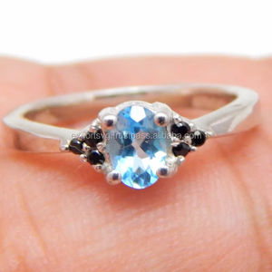 Bague en argent bleu moins AgateGemstone Bague en argent sterling 925 Bague 925 Anneaux de mariage pour femme - Product Image 1