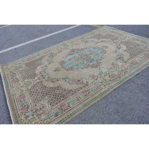 Vintage 6.5x10.3 ft Rug, Large Turkish Rug, <b>Brown</b> Striped <b>Wool</b> Rug - Product Image 3