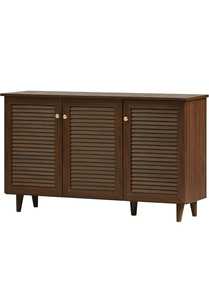 Modern kahverengi ahşap 3-<span class=keywords><strong>Door</strong></span> ayakkabı dolabı Louvered tasarım şık Entryway ayakkabı depolama organizatör ile koridor için - Product Image 2