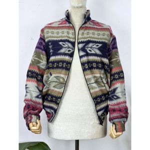 Suéter tipo bolero con cremallera, estilo geométrico azteca de diamantes, cálido y cómodo para otoño e invierno, mezcla de lana de yak, con cuello alto. - Product Image 6
