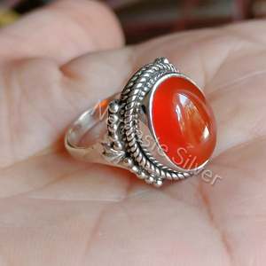 925 Sterling Silver Handmade Boho <b>Statement</b> <b>Ring</b> Natural Carnelian Oval Gemstone Fine Fashion Jewelry Gift for Her - Product Image 3