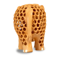 Élégante statue d'éléphant en bois faite à la main de 4 pouces, design poli avec découpe, artisanat décoratif en bois pour la maison