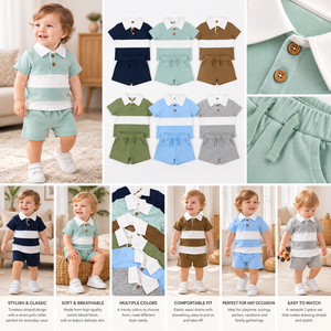 XIANGLIANG K28 Set di Abbigliamento per Bambini all'Ingrosso, 2 Pezzi, Polo a Righe Rugby <span class=keywords><strong>e</strong></span> Pantaloni, Set di Vestiti per Bambini da 3 a 24 Mesi - Product Image 3